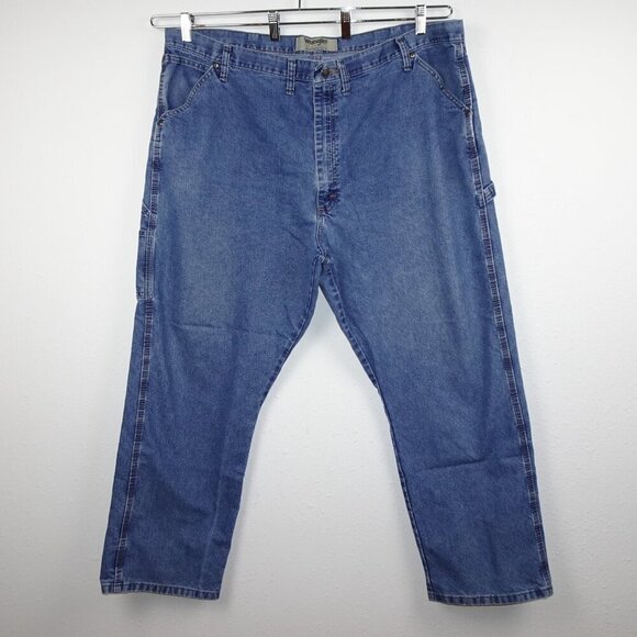 Wrangler Carpenter Jeans Men's Size 46x30 Blue Denim Work Wear Pockets - Picture 1 of 9